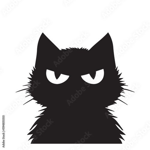 Silhouette of an Angry Cartoon Cat's Head - Vector Illustration  