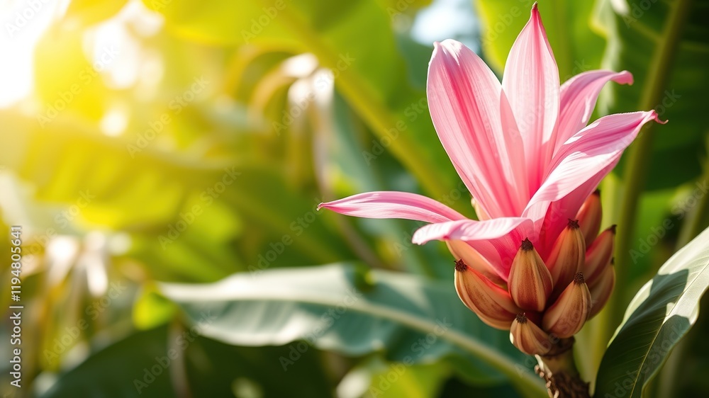 Pink Banana Flower & Young Bananas - Lush Tropical Still Life