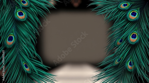 Peacock Feather Frame, AI Art, Copyspace, Bright Colors,  Generative Art