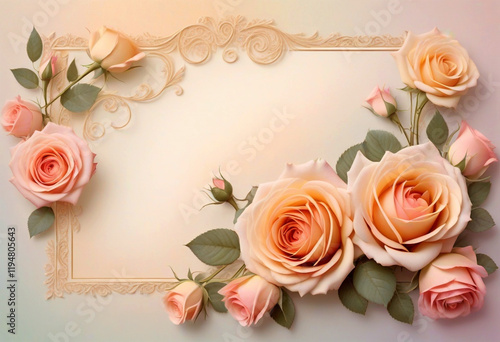 Red roses side of frame empty in center with soft background