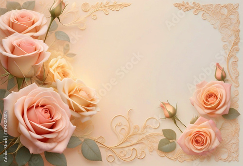 Red roses side of frame empty in center with soft background