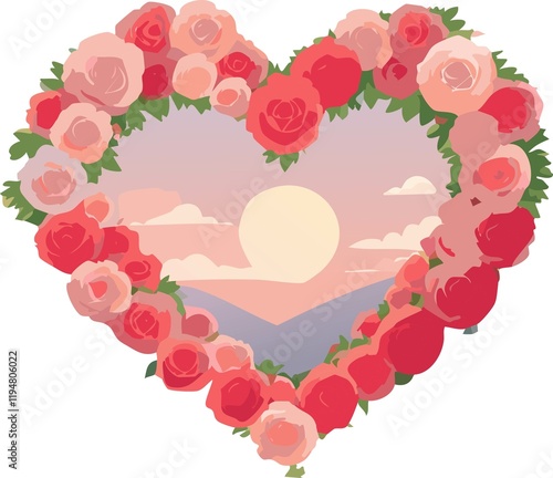 HEART OF ROSES WITH A SUNSET. SAN VALENTINE'S DAY 