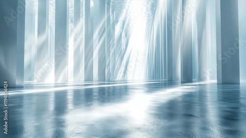 Ethereal Light Rays in Modern Architectural Space with Reflection
