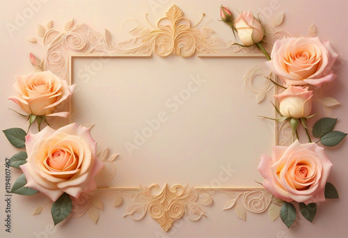 Red roses side of frame empty in center with soft background