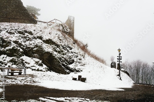 Obraz na płótnie Snowy arrival at the castle ruins. Stary Jicin. Moravia. Czech Republic. w salonie