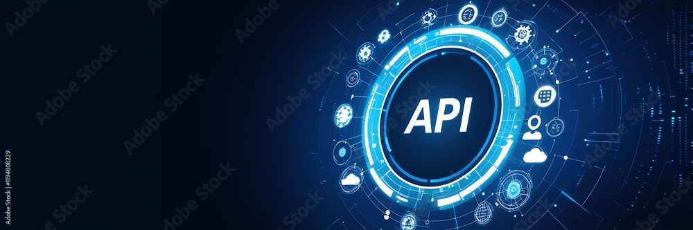 Obraz premium API (Application Programming Interface) Background. API copy space, software development tool, modern technology background, API concept design, API integration, abstract API background