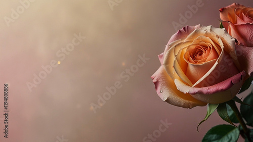 Red roses side of frame empty in center with soft background
