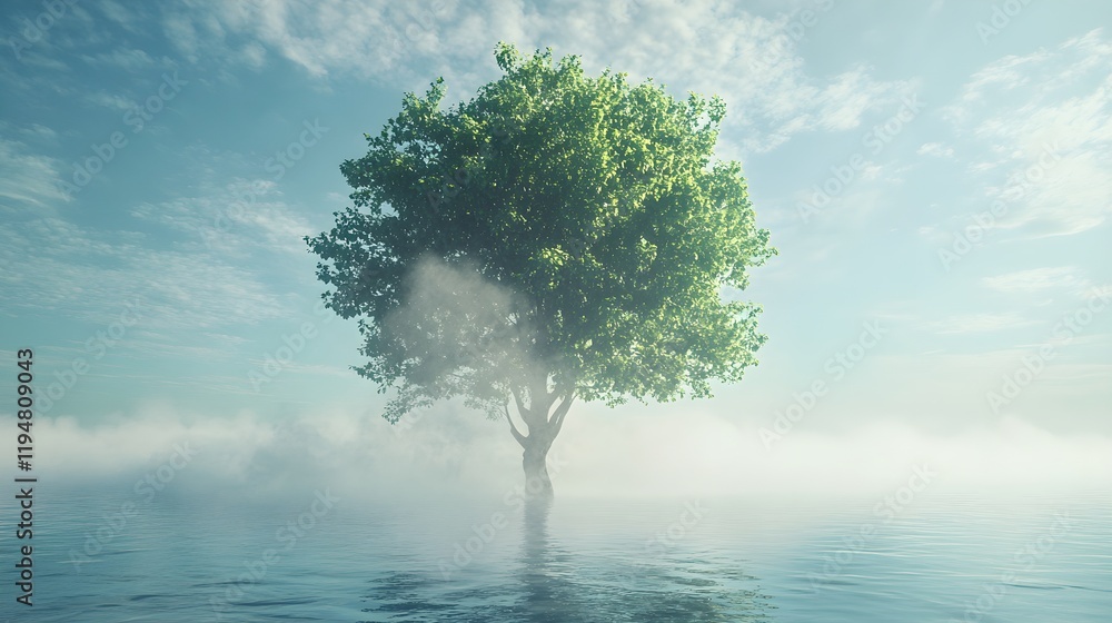 A conceptual image of a tree with visible water vapor rising from its leaves, symbolizing its role in the larger hydrological cycle. A conceptual image of a tree with visible water vapor rising from its leaves, symbolizing its role in the larger hydrological cycle.