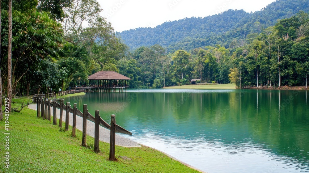 Naklejka premium Serene Tropical Lake and Forest
