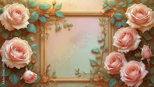 Red roses side of frame empty in center with soft background