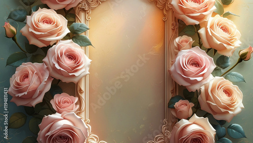 Red roses side of frame empty in center with soft background