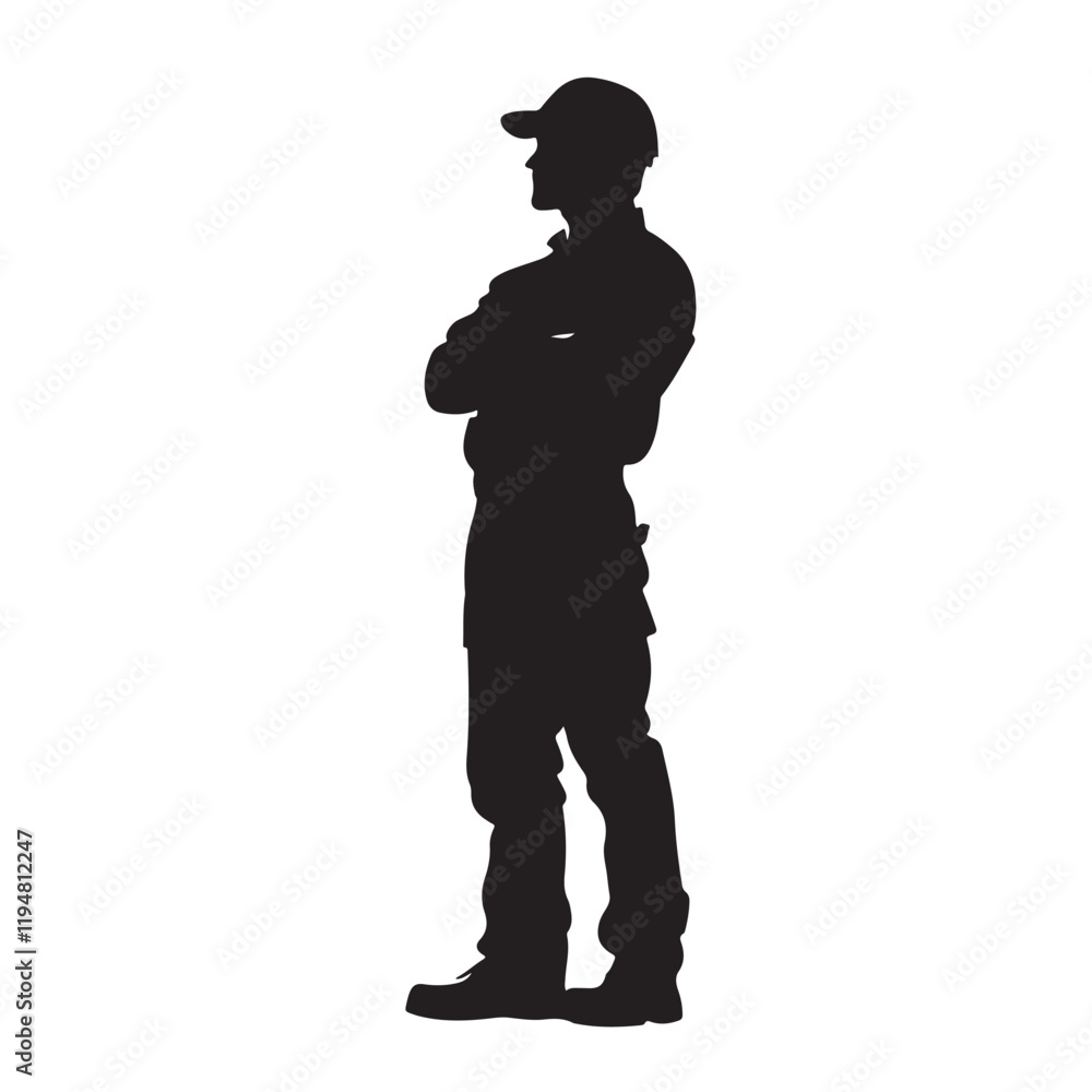 Project Head Silhouette Watching Over Worksite – Vector Illustration Project Head Silhouette Watching Over Worksite – Vector Illustration