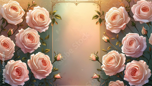 Red roses side of frame empty in center with soft background