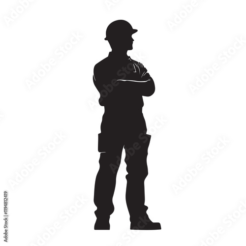 Silhouette of a Technical Worker with Hand Gesture – Vector Design