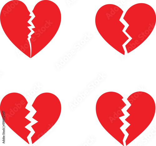 Set of Broken hearts sign, love icon, logo silhouette vector illustration with white background