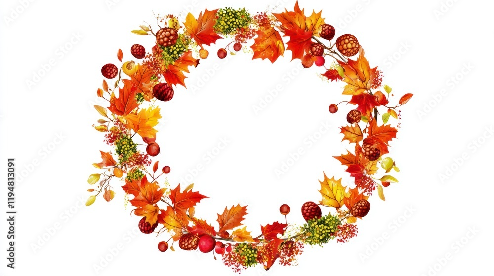 Autumn leaves wreath frame, fall decoration, blank space Autumn leaves wreath frame, fall decoration, blank space
