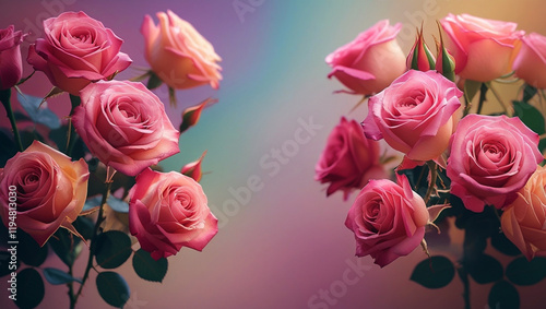 Red roses side of frame empty in center with soft background