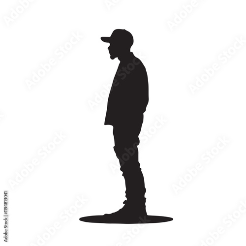 Silhouette of a Man with a Hat in Side Profile – Vector Illustration