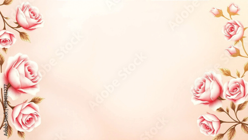 Red roses side of frame empty in center with soft background