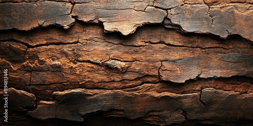 Detailed texture of aged tree bark in earthy brown tones with deep crevices, creating an organic wooden backdrop for design projects.