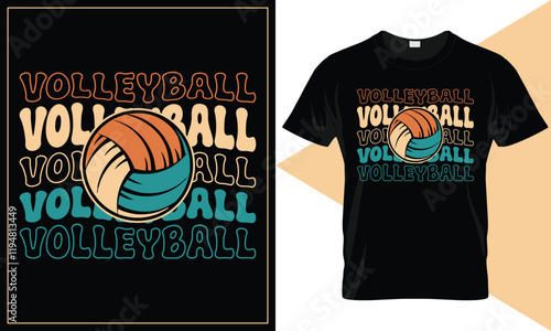 Beach Volleyball t-shirt design. Tiny island with volleyball between the palm-trees and game in action. Beach volleyball vintage typography silkscreen t-shirt print vector illustration.