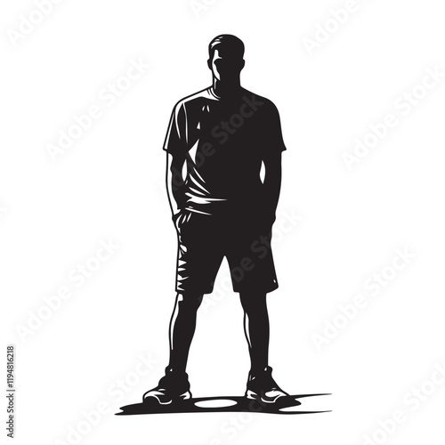 Silhouette of a Mysterious Man with Hands in Pockets – Vector Illustration