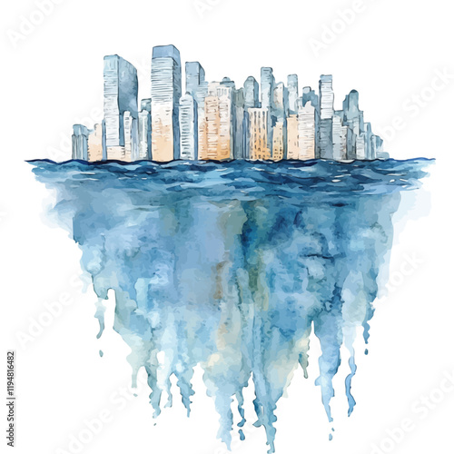 A watercolor of Rising Sea Levels, isolated on a white background. Rising Sea Levels vector.
