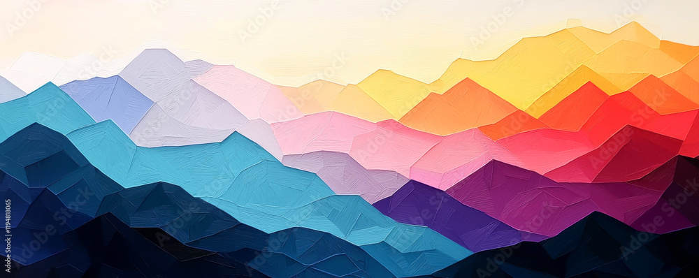 A vibrant, abstract landscape of colorful mountains in various shades and hues. A vibrant, abstract landscape of colorful mountains in various shades and hues.