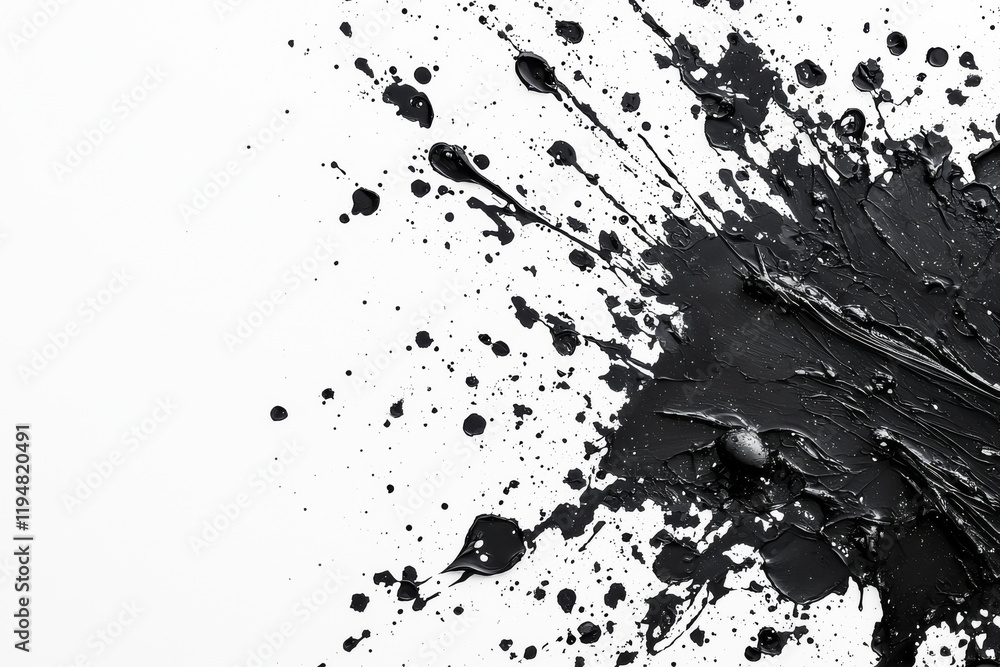 Abstract black paint splash on white background, ideal for creative projects. Abstract black paint splash on white background, ideal for creative projects.