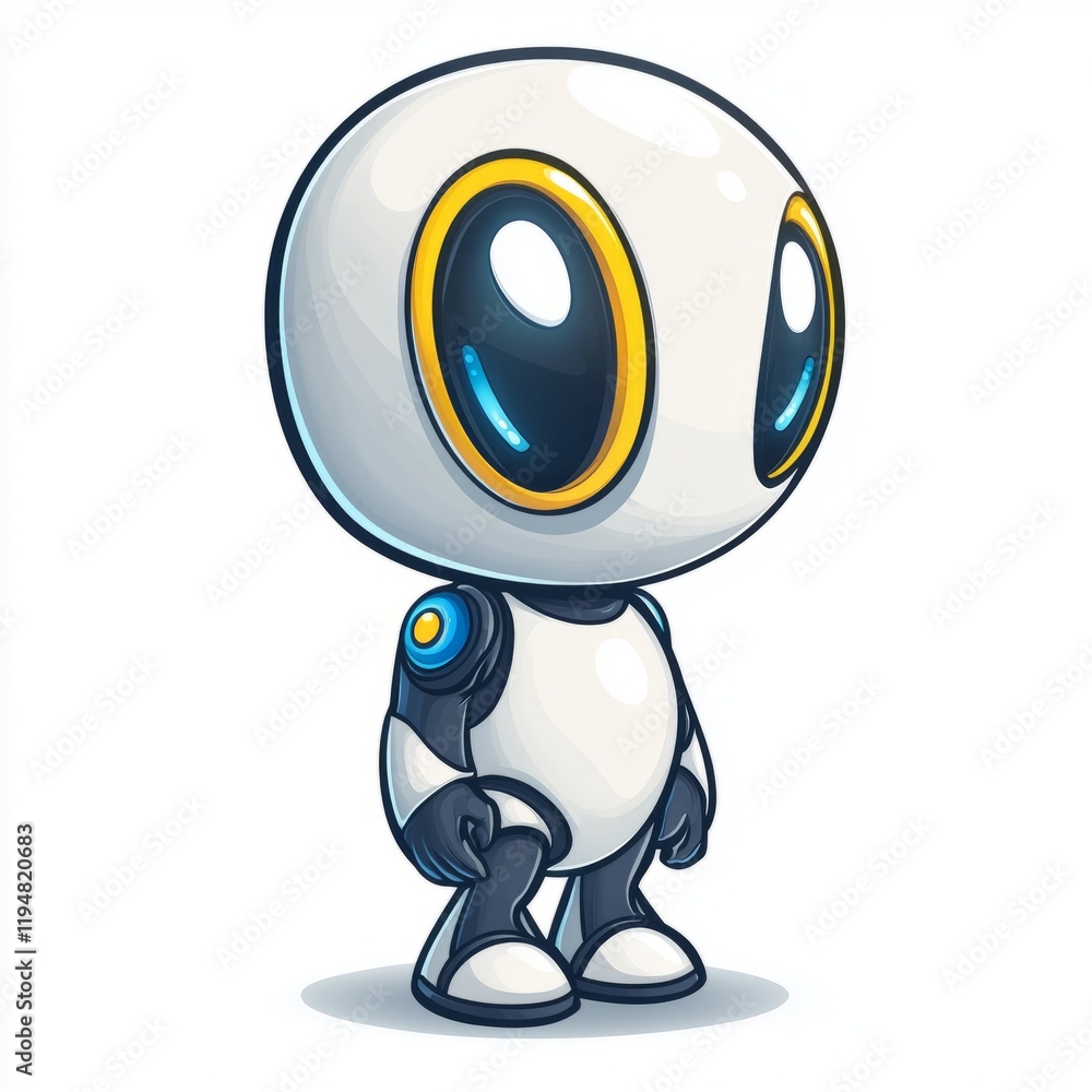 Fototapeta premium Adorable White Robot Character Design Illustration