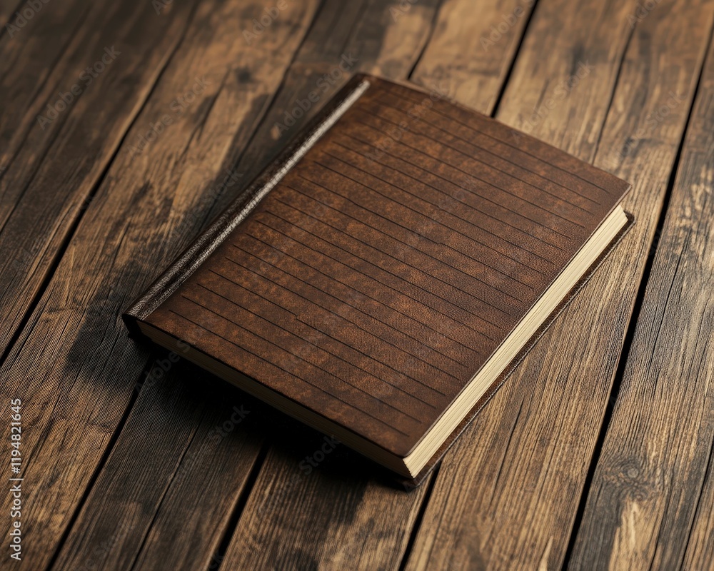 Fototapeta premium Elegant brown bank ledger on wooden table business document rustic environment close-up view financial concept