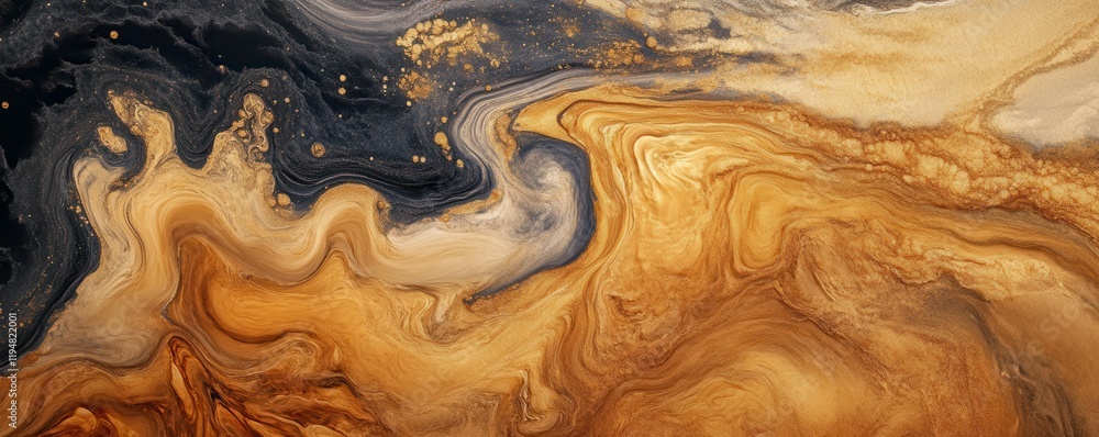 A liquid metallic flow in swirling gold and bronze hues, 4k photo. A liquid metallic flow in swirling gold and bronze hues, 4k photo.