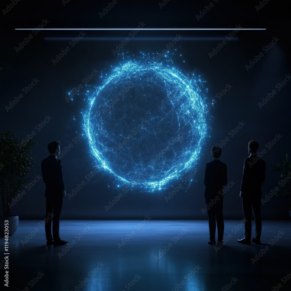 Fototapeta premium Futuristic holographic loan office showcasing ai agents and digital finance solutions modern business environment engaging viewpoint