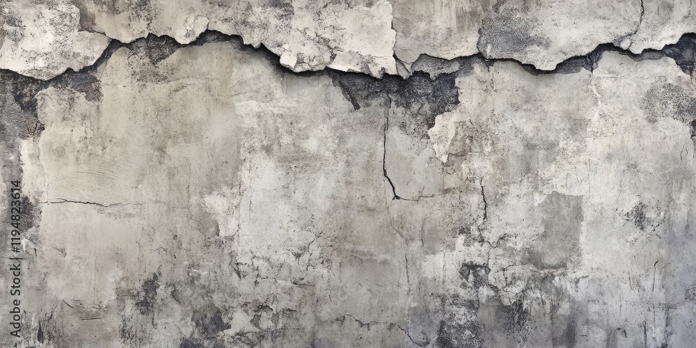 Obraz premium Textured aged concrete wall with a cracked gray surface and a weathered appearance showcasing subtle dark shadows and light tones