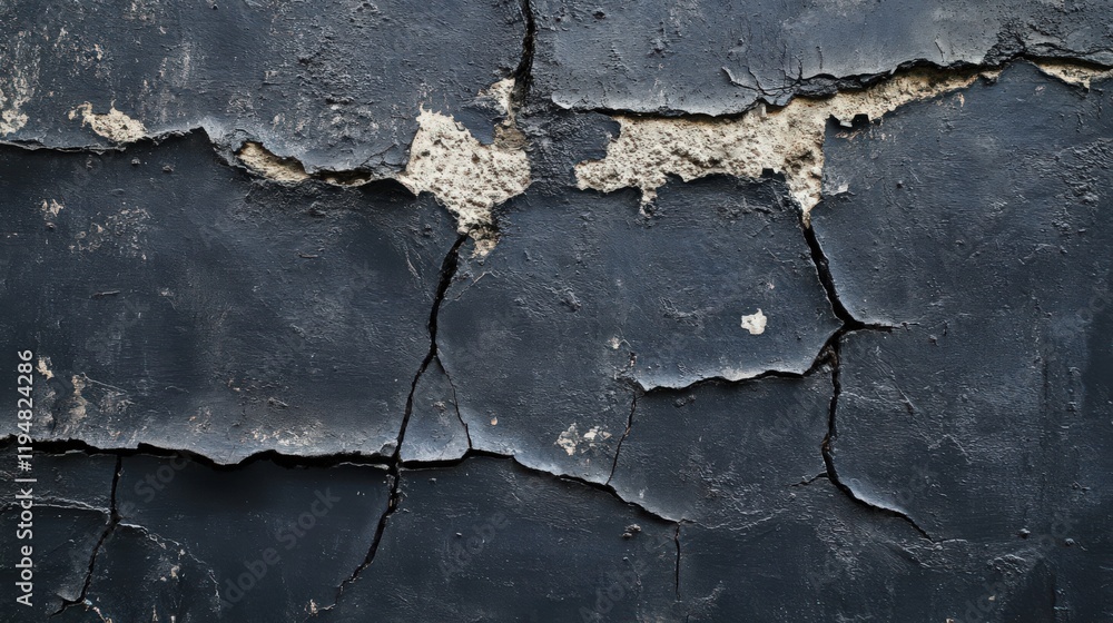 Obraz premium Cracked dark painted wall with visible underlayer and aged texture