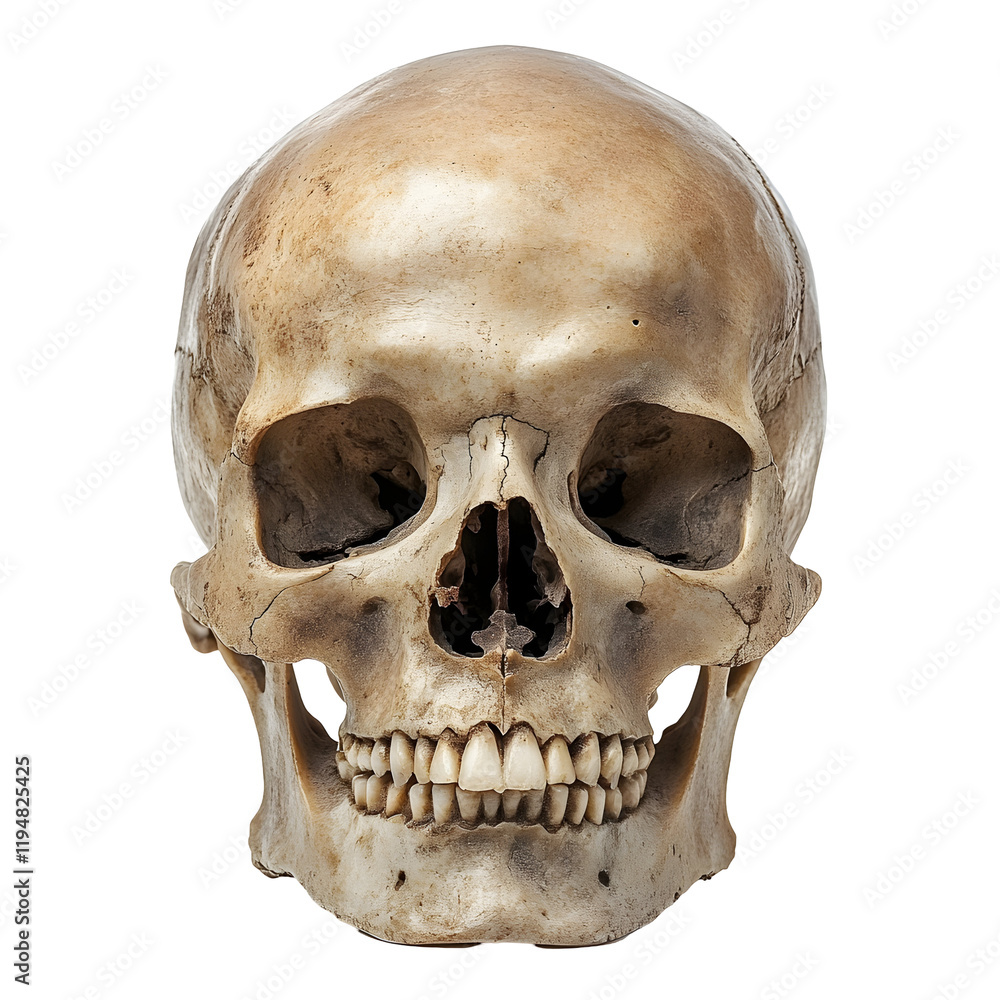 Obraz premium Human Skull Isolated on White Background, Detailed Anatomy View