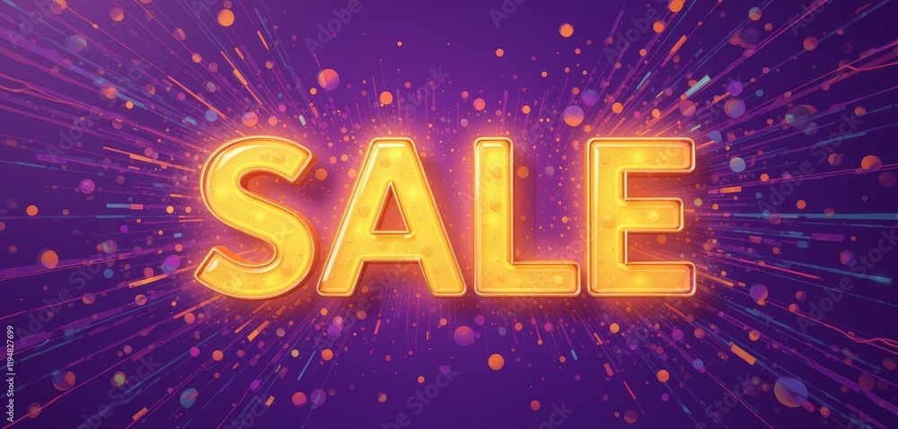 Bright sale text with neon glow on dark purple background Bright sale text with neon glow on dark purple background