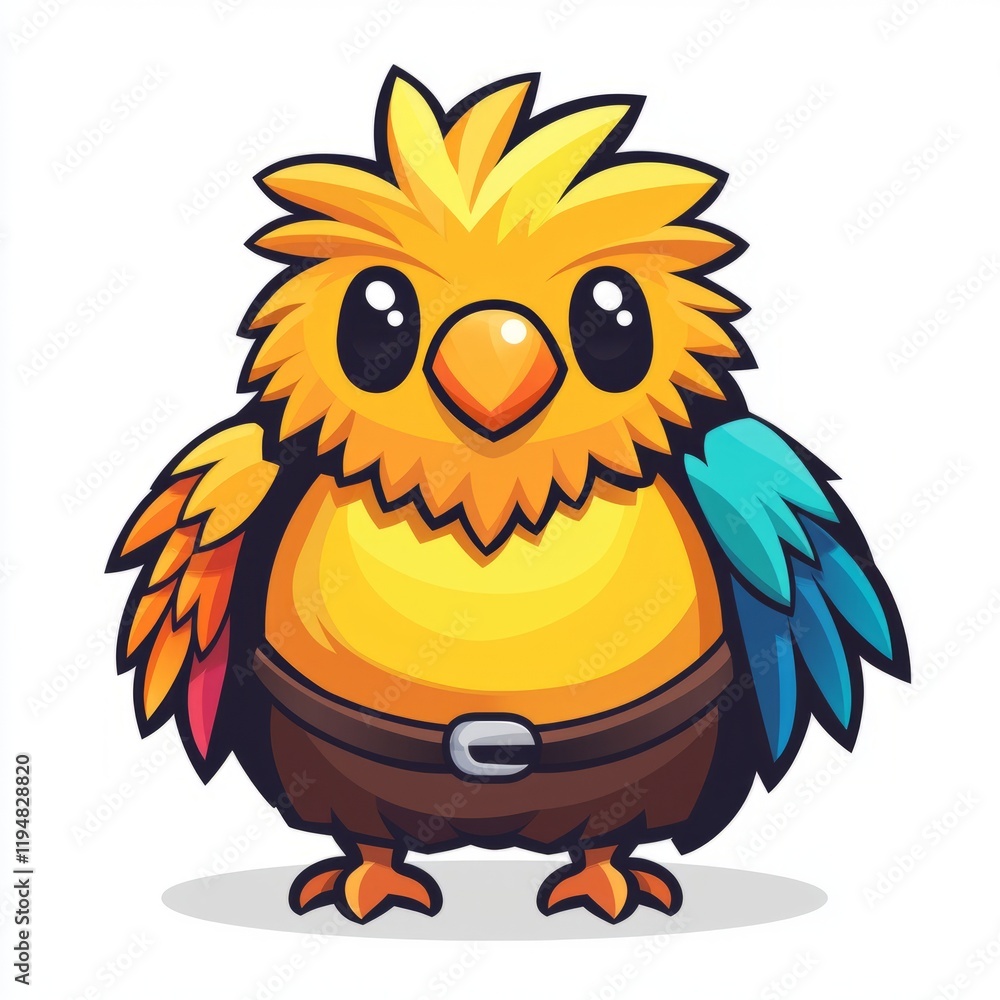 Fototapeta premium Adorable Cartoon Bird Wearing Brown Pants