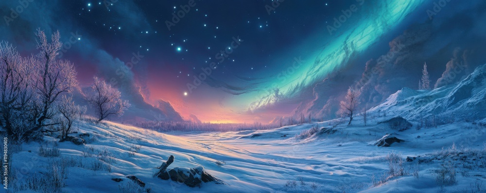 Aurora Borealis over a snowy landscape, magical northern lights, vibrant natural wonder. Aurora Borealis over a snowy landscape, magical northern lights, vibrant natural wonder.