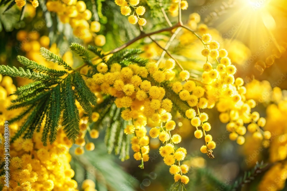 A beautiful fluffy bouquet of mimosa in a vase. Close-up. The concept of spring at home and International Women's Day on March 8th. A beautiful fluffy bouquet of mimosa in a vase. Close-up. The concept of spring at home and International Women's Day on March 8th.