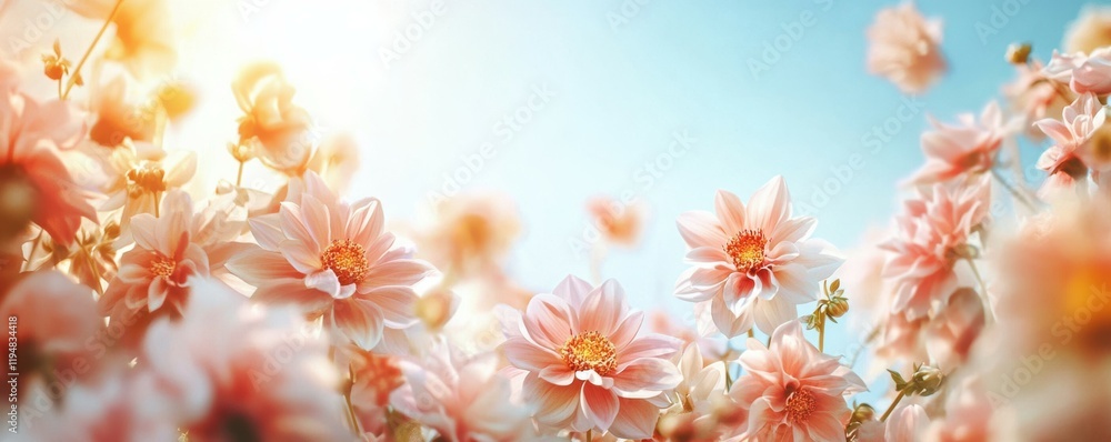 Fototapeta premium Beautiful dahlia flowers on a sunny day - Late summer background