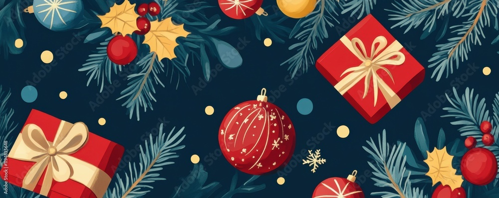 Beautiful Xmas pattern with ornaments. Christmas wrapping paper concept. Beautiful Xmas pattern with ornaments. Christmas wrapping paper concept.