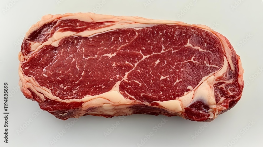 Close-up of a raw ribeye steak with visible marbling, ready for seasoning Close-up of a raw ribeye steak with visible marbling, ready for seasoning