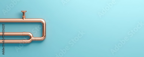 Copper Pipes and Fittings on a Light Blue Background