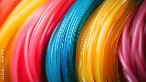Colorful plastic filament coils close-up