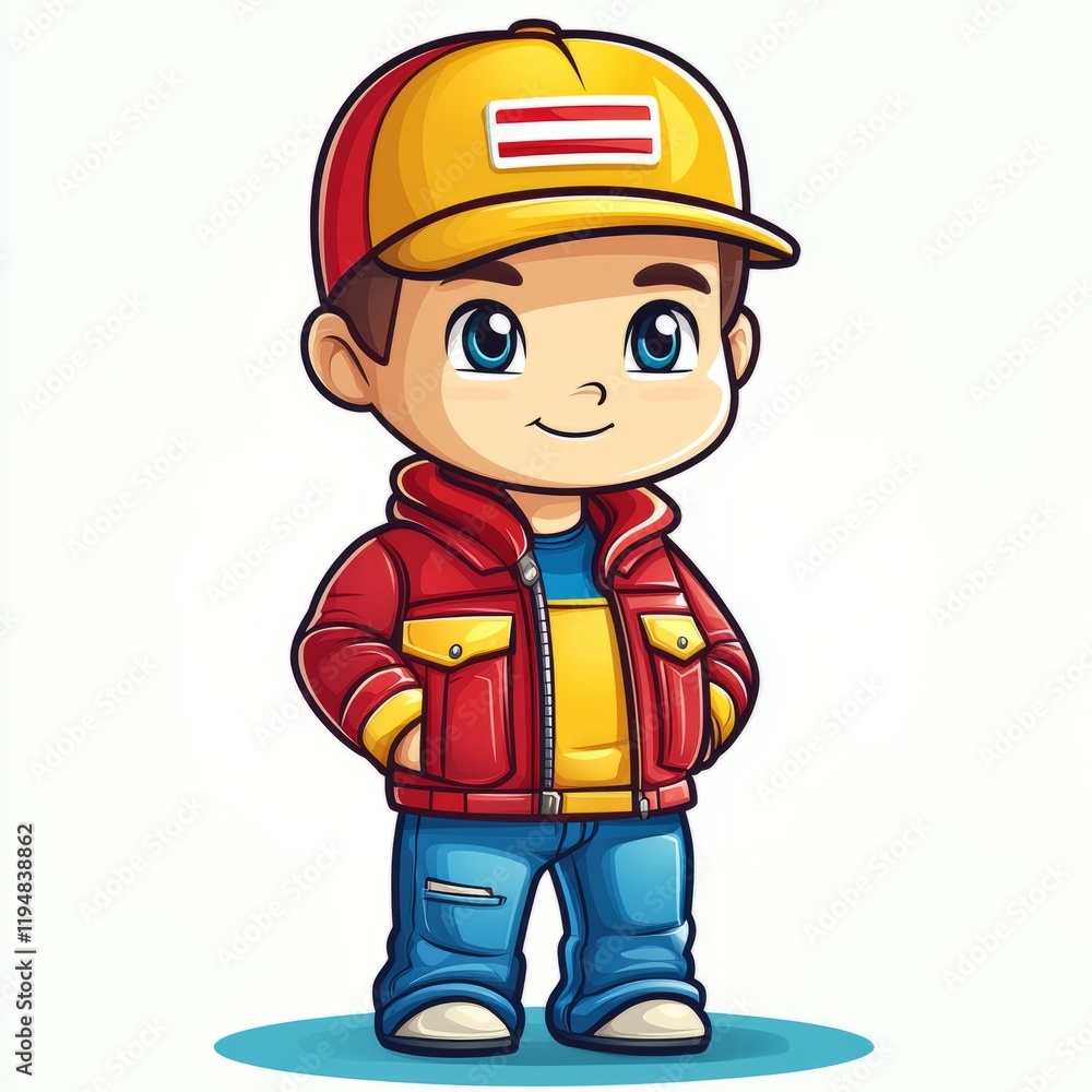 A Cartoon Boy Wearing A Red Jacket And Yellow Cap A Cartoon Boy Wearing A Red Jacket And Yellow Cap