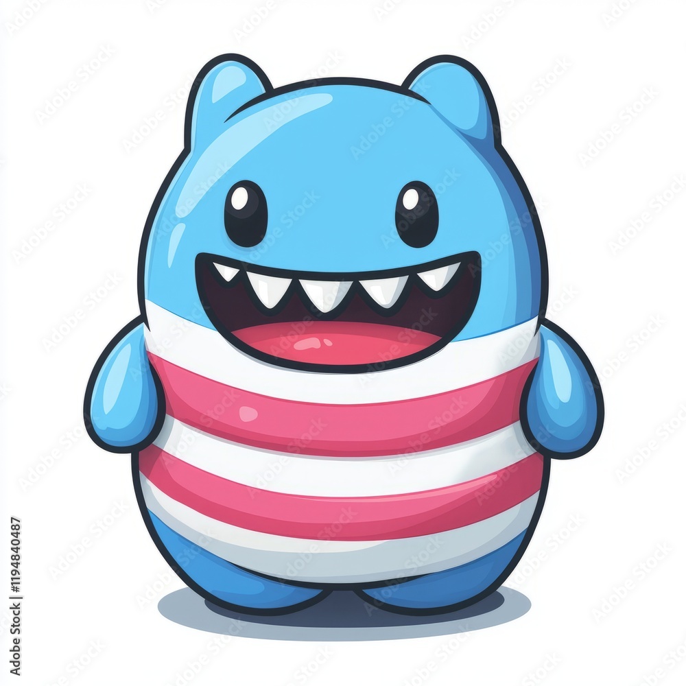 Happy Cartoon Monster Wearing Striped Shirt Happy Cartoon Monster Wearing Striped Shirt