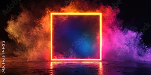 Abstract Neon Frame with Colorful Smoke in 8K Vibrant Ultra High Resolution for Modern Digital Art and Design photo