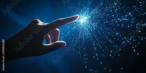  Hand touching a digital glowing connection - an AI technology photo