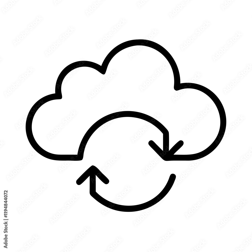 cloud sync icon, cloud sync line art - simple line art of cloud sync, perfect for cloud sync logos and icons and themed design 